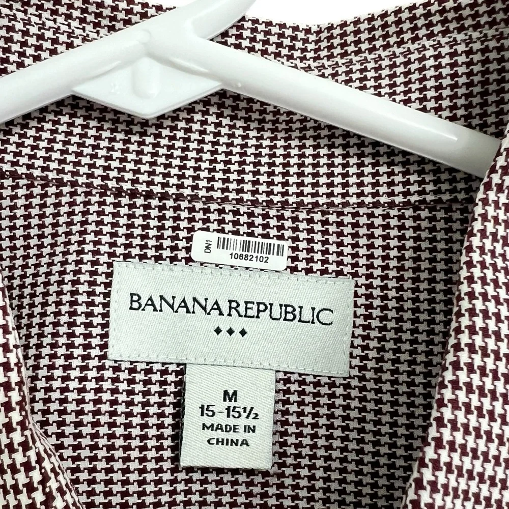 Banana Republic‎ Houndstooth Burgundy White Long Sleeve Dress Shirt Size Medium
